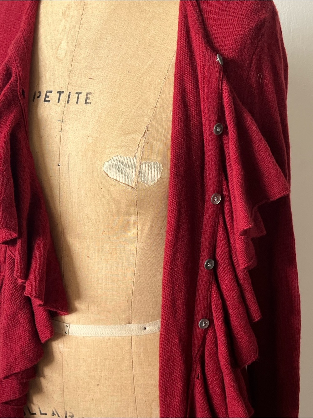 Ralph Lauren Sport Ruffled Open-Front Cardigan - Burgundy - Picture 2 of 4
